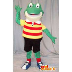 Frosch-Maskottchen-Holding-Fußball. Frosch-Kostüm - MASFR004607 - Maskottchen-Frosch