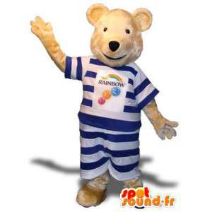 Bear maskot oblečený v bílé a modré pruhy - MASFR004680 - Bear Mascot