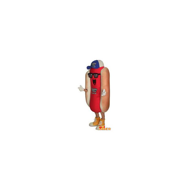 Hot dog maskot s víčkem a sluneční brýle - MASFR004689 - Fast Food Maskoti