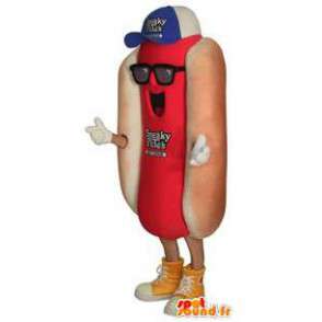 Mascot hot dog with hat and sunglasses - MASFR004689 - Fast food mascots