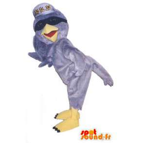 Mascot pássaro cinzento com um tampão e óculos - MASFR004716 - aves mascote