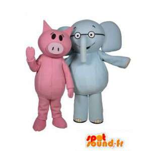 Maskottchen-Schwein rosa und blauen Elefanten. Packung mit 2 - MASFR004721 - Maskottchen Schwein