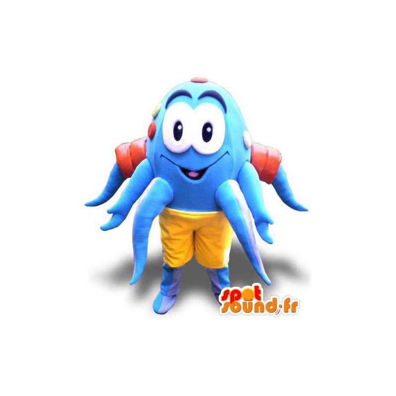 Octopus mascotte met rode armbanden en gele trui - MASFR004725 - Mascottes de l'océan