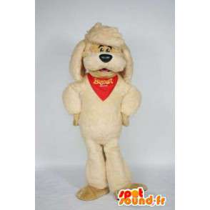 Beige hund maskot med en bandana og lue - MASFR004738 - Dog Maskoter