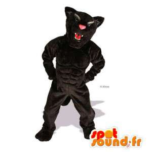 Mascotte de tigre/de chien noir, musclé. Costume de tigre - MASFR004758 - Mascottes de chien