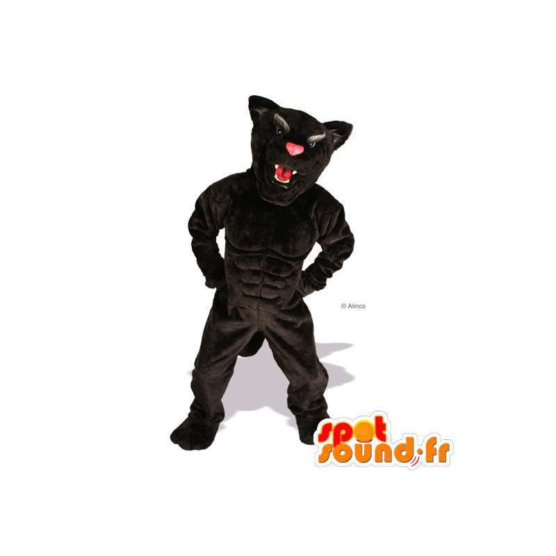 Mascotte de tigre/de chien noir, musclé. Costume de tigre - MASFR004758 - Mascottes de chien