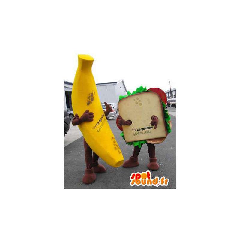 Maskoter banan og gigantisk sandwich. Pakke med 2 - MASFR004787 - frukt Mascot