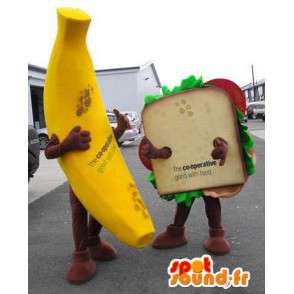 Maskoter banan og gigantisk sandwich. Pakke med 2 - MASFR004787 - frukt Mascot