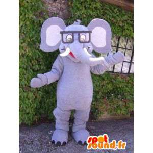 Maskotka szarą słonia z okularami. słoń kostiumu - MASFR004792 - Maskotka słoń