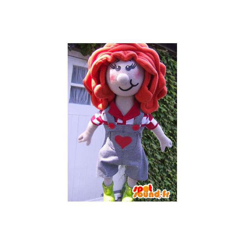 Rødhåret pige maskot klædt i overalls - Spotsound maskot