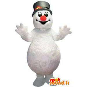 Branco Snowman mascote com chapéu negro - MASFR004802 - Mascotes homem