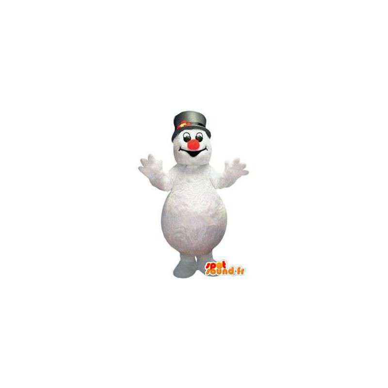 Branco Snowman mascote com chapéu negro - MASFR004802 - Mascotes homem