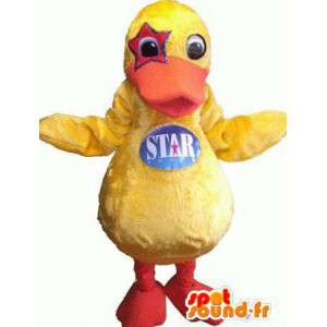 Gele eend mascotte met een sterrenhemel oog - MASFR004803 - Mascot eenden
