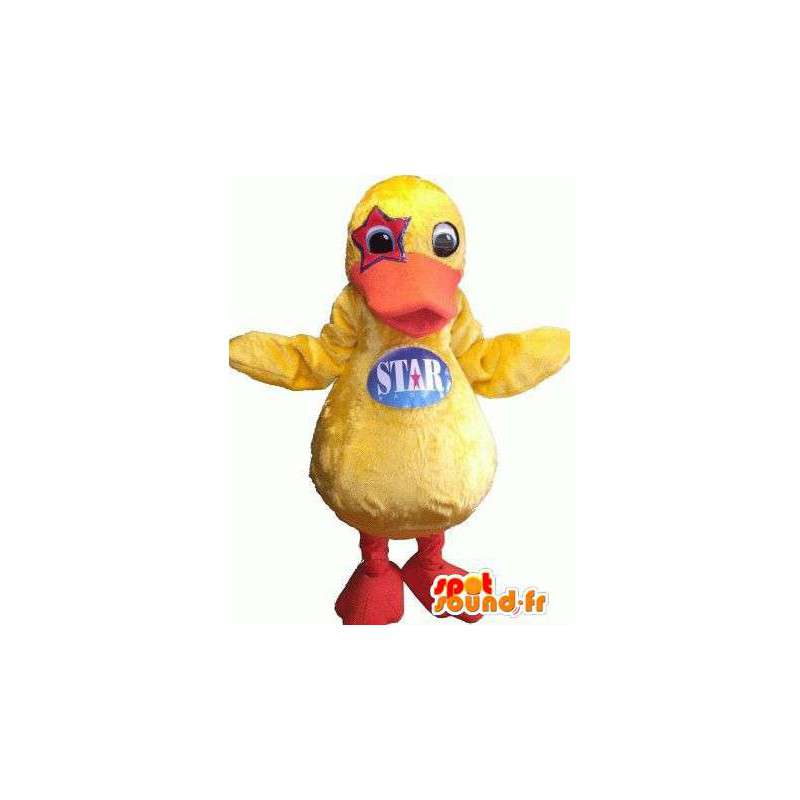 Žlutá kachna maskot s hvězdným okem - MASFR004803 - maskot kachny