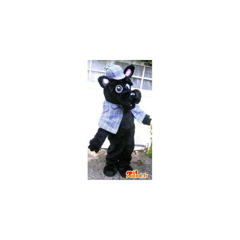Mascote cão preto vestido de escocês - MASFR004812 - Mascotes cão