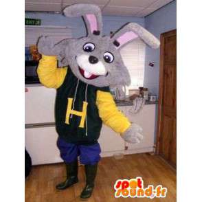 Gray rabbit mascot dressed fashion - Customizable all sizes - MASFR004818 - Rabbit mascot