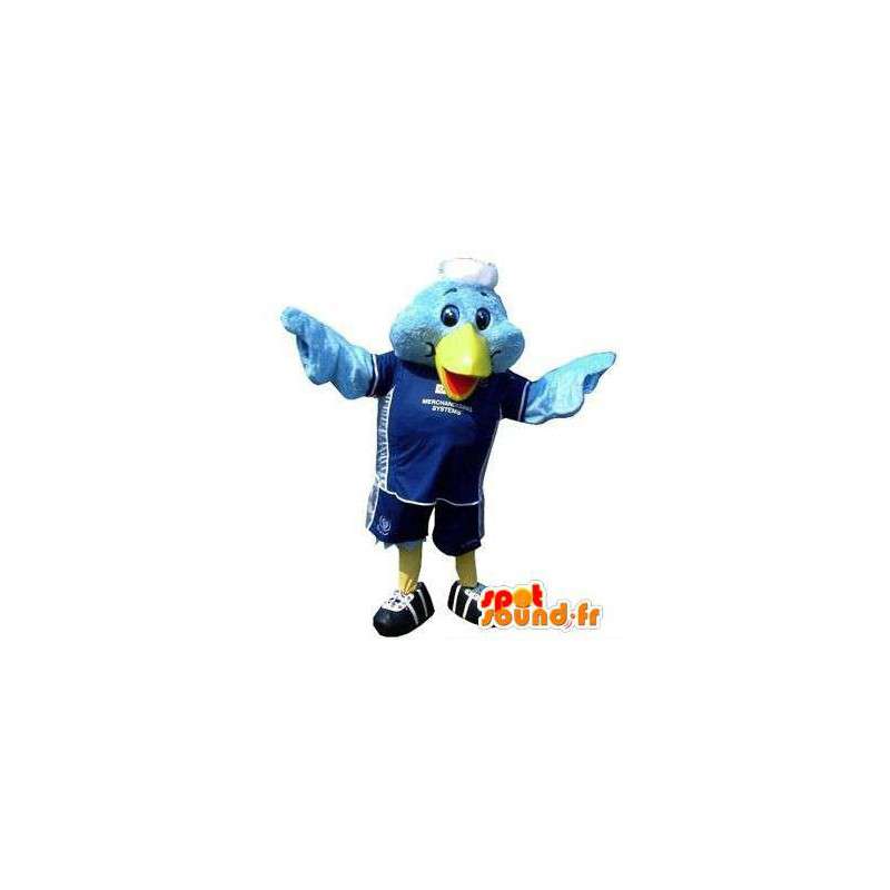 Blå fågelmaskot i sportkläder - Spotsound maskot