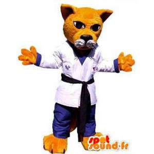Orange cat mascot dressed in kimono. Karate suit - MASFR004824 - Cat mascots