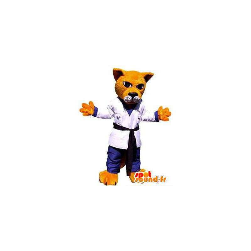 πορτοκαλί μασκότ γάτα ντυμένες με κιμονό. Κοστούμια καρατέκα - MASFR004824 - Γάτα Μασκότ