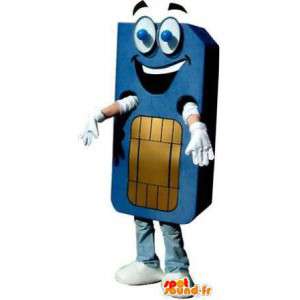 Blå SIM-kortmaskot. Sim-kort kostym - Spotsound maskot