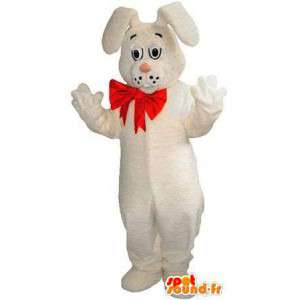 White Rabbit mascote com um nó arco vermelho - MASFR004833 - coelhos mascote