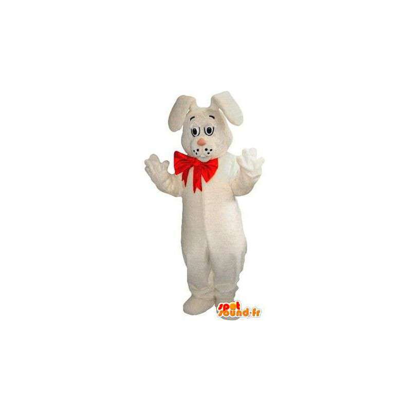 White Rabbit mascotte met een rode strik knoop - MASFR004833 - Mascot konijnen