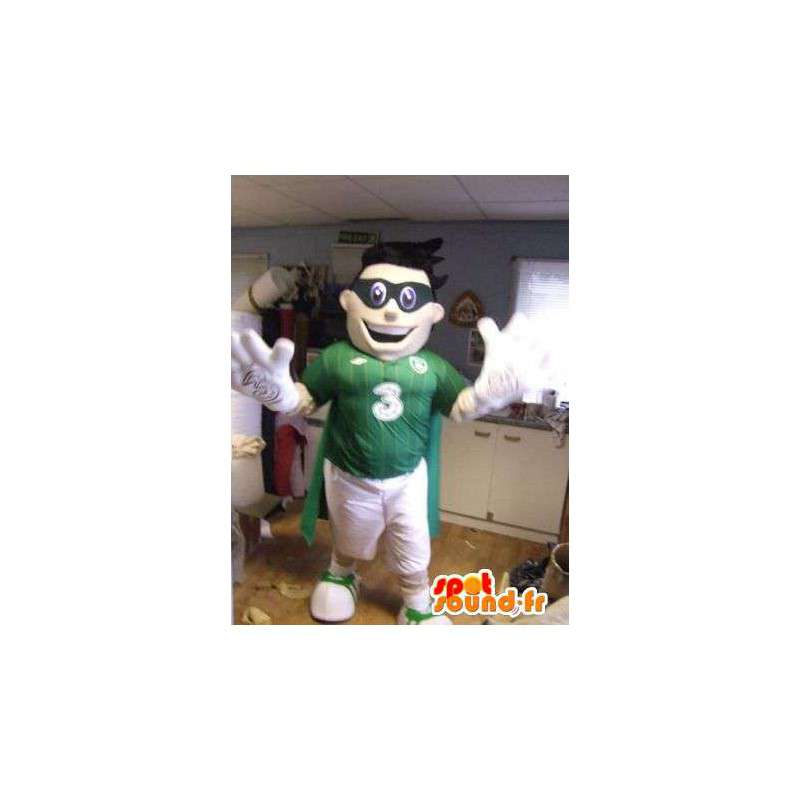 Mascotte de sportif vert et blanc avec un masque noir - MASFR004835 - Mascotte sportives