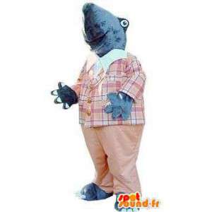 Mascot dressed in uniform gray taupe plaid beige and pink - MASFR004845 - Animals of the forest