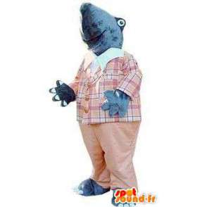 Mascot dressed in uniform gray taupe plaid beige and pink - MASFR004845 - Animals of the forest