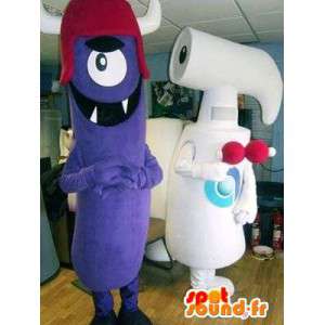 Aliens mascottes paars en wit. Pak van 2 - MASFR004851 - uitgestorven dieren Mascottes