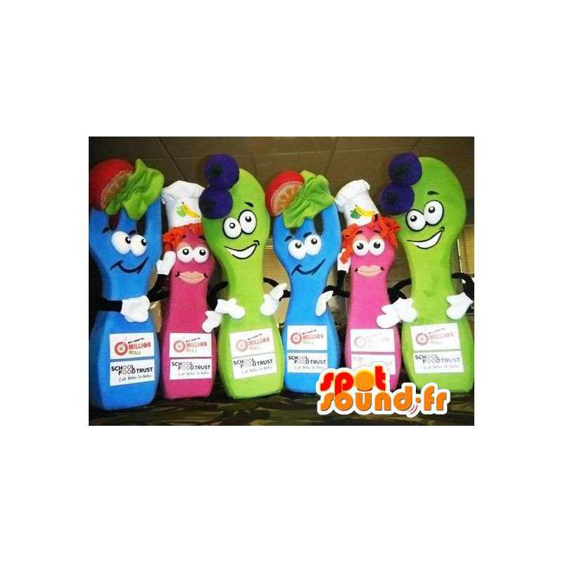 Food mascottes, 2 blauwe, 2 rozen, 2 groen. Verpakking van 6 - MASFR004852 - Fast Food Mascottes