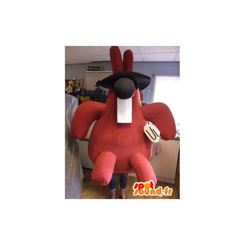 Red rabbit mascot with big teeth, how big plush - MASFR004855 - Rabbit mascot
