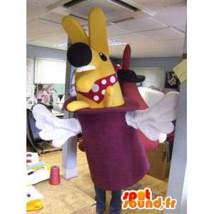 Žlutý králík maskot ve fialovém klobouku - MASFR004862 - maskot králíci