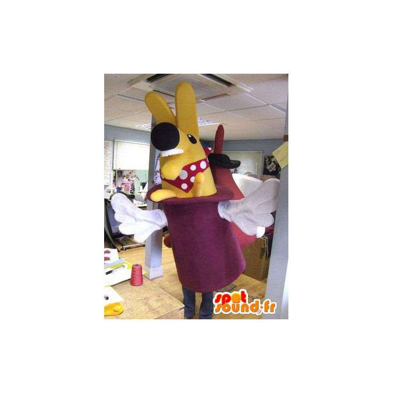 Gul kaninmaskot i en purpur hatt - Spotsound maskot