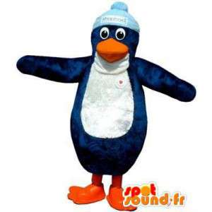 Blauw en wit pinguïn mascotte met een pet - MASFR004864 - Penguin Mascot
