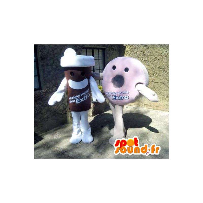 Mascots Donuts roses and cup of coffee. Pack of 2 - MASFR004865 - Fast food mascots