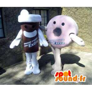 Mascots Donuts roses and cup of coffee. Pack of 2 - MASFR004865 - Fast food mascots