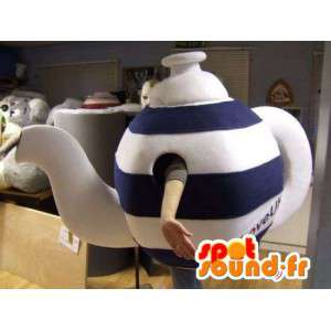 Blauw en wit theepot mascotte. reusachtige theepot - MASFR004873 - mascottes objecten