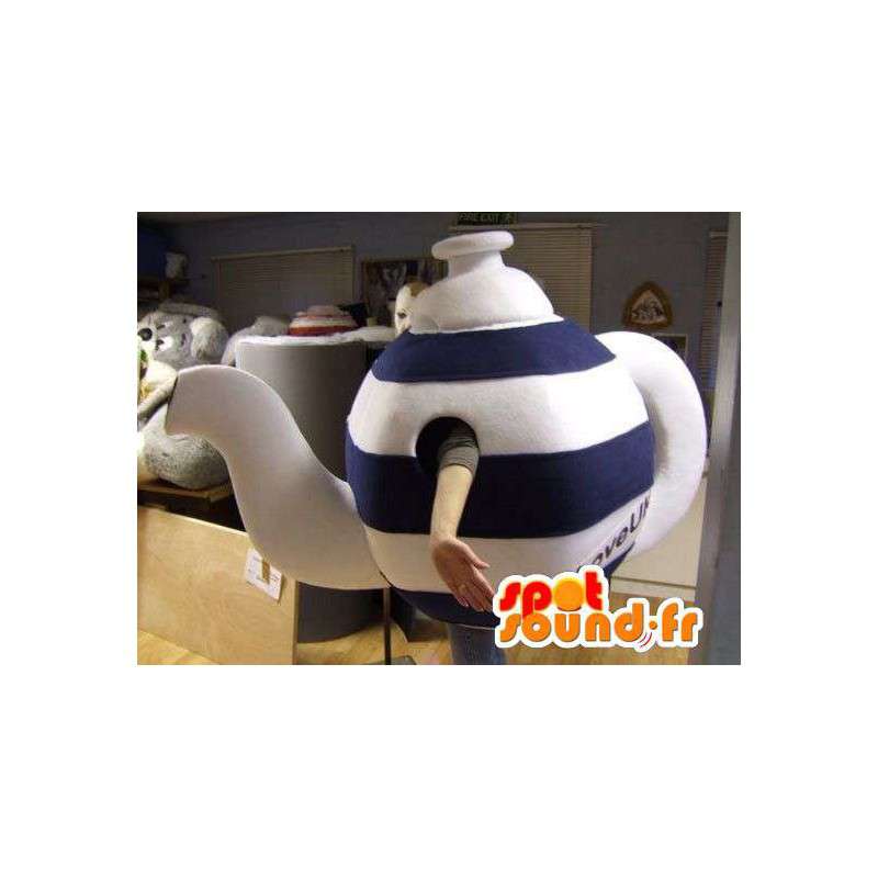 Sinivalkoinen teekannu maskotti. jättiläinen teekannu - MASFR004873 - Mascottes d'objets
