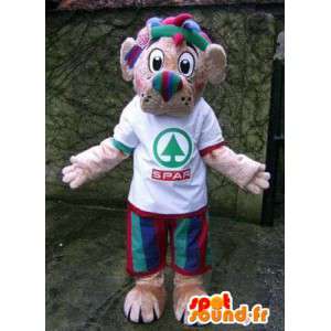 Mascot cane verde rosso e blu con una t-shirt bianca - MASFR004874 - Mascotte cane