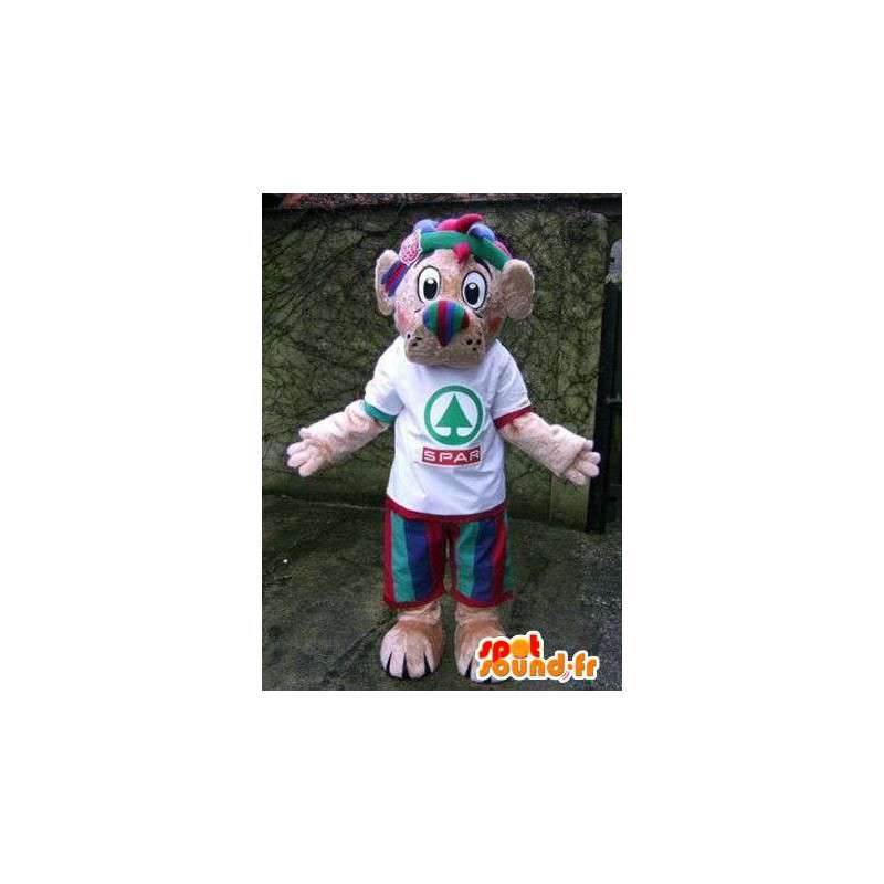 Mascot rot grün und blau Hund mit einem weißen T-Shirt - MASFR004874 - Hund-Maskottchen