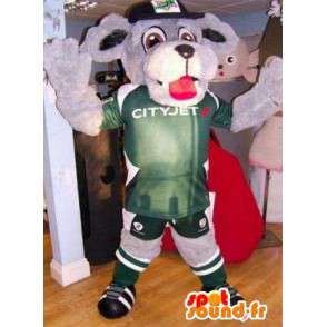 Mascotte de chien gris en tenue de sport verte - MASFR004875 - Mascottes de chien