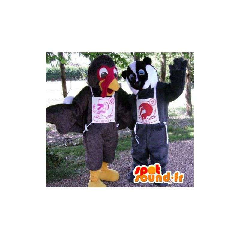 Mascots turkey and raccoon black and white. Pack of 2 - MASFR004876 - Mascots of pups