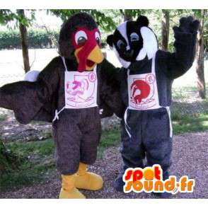 Mascots turkey and raccoon black and white. Pack of 2 - MASFR004876 - Mascots of pups