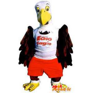 Camisa branca gigante abutre mascote e shorts vermelhos - MASFR004880 - aves mascote