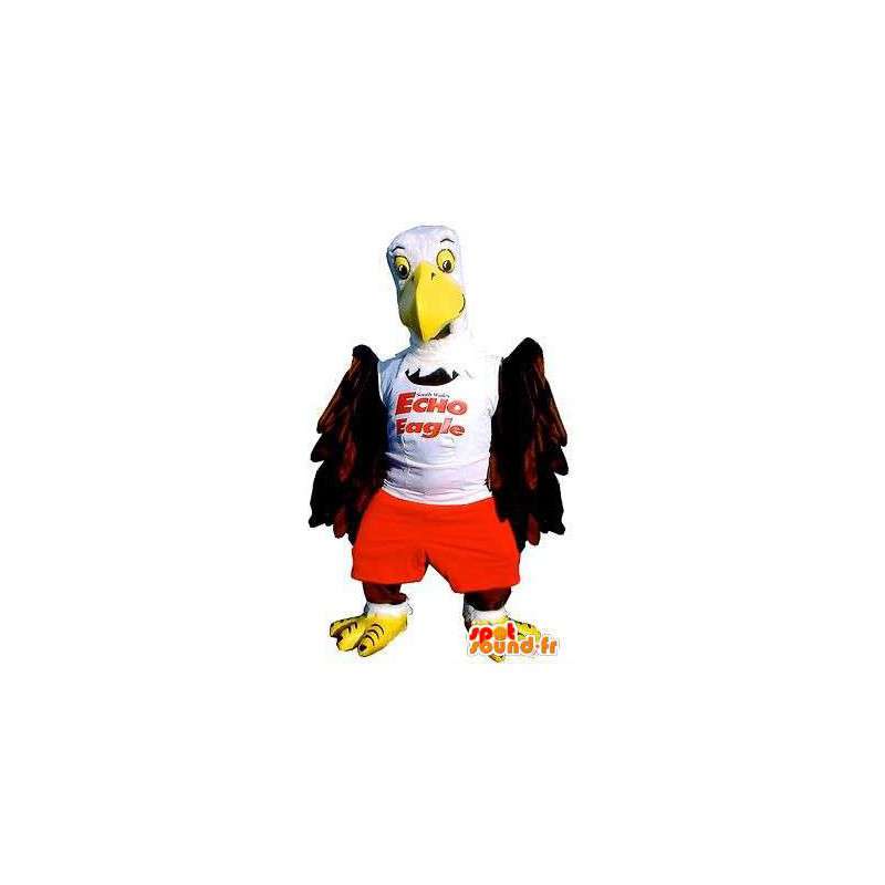 Camisa branca gigante abutre mascote e shorts vermelhos - MASFR004880 - aves mascote