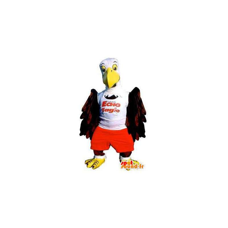 Mascotte de vautour géant en t-shirt blanc et short rouge - MASFR004880 - Mascotte d'oiseaux