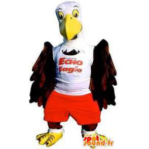 Mascotte de vautour géant en t-shirt blanc et short rouge - MASFR004880 - Mascotte d'oiseaux