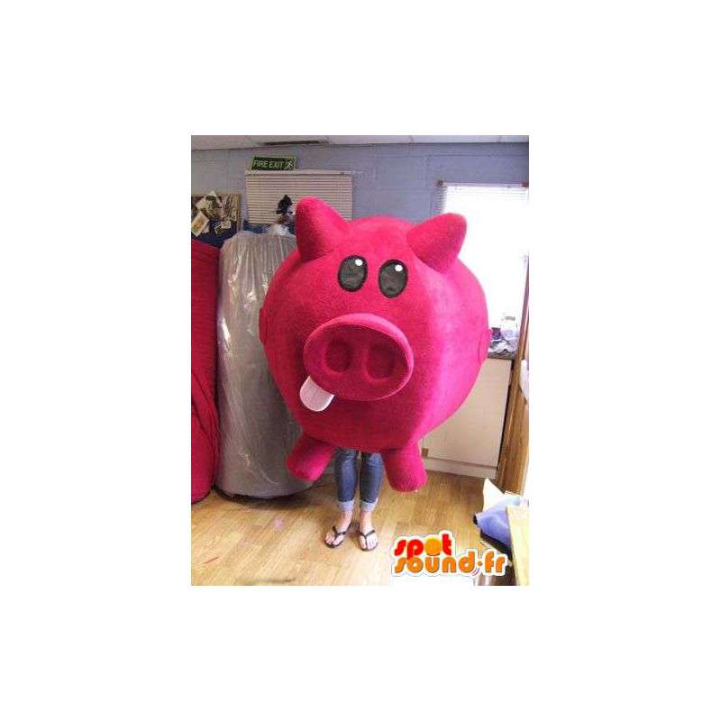 Pink pig mascot all round. Costume pig piggy bank - MASFR004881 - Mascots pig