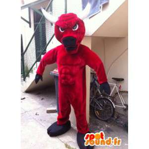Mascot bull red and black, with white horns - MASFR004893 - Bull mascot